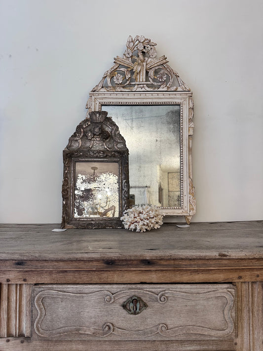 Late 18c French Silver Gilt Wood Marriage Mirror