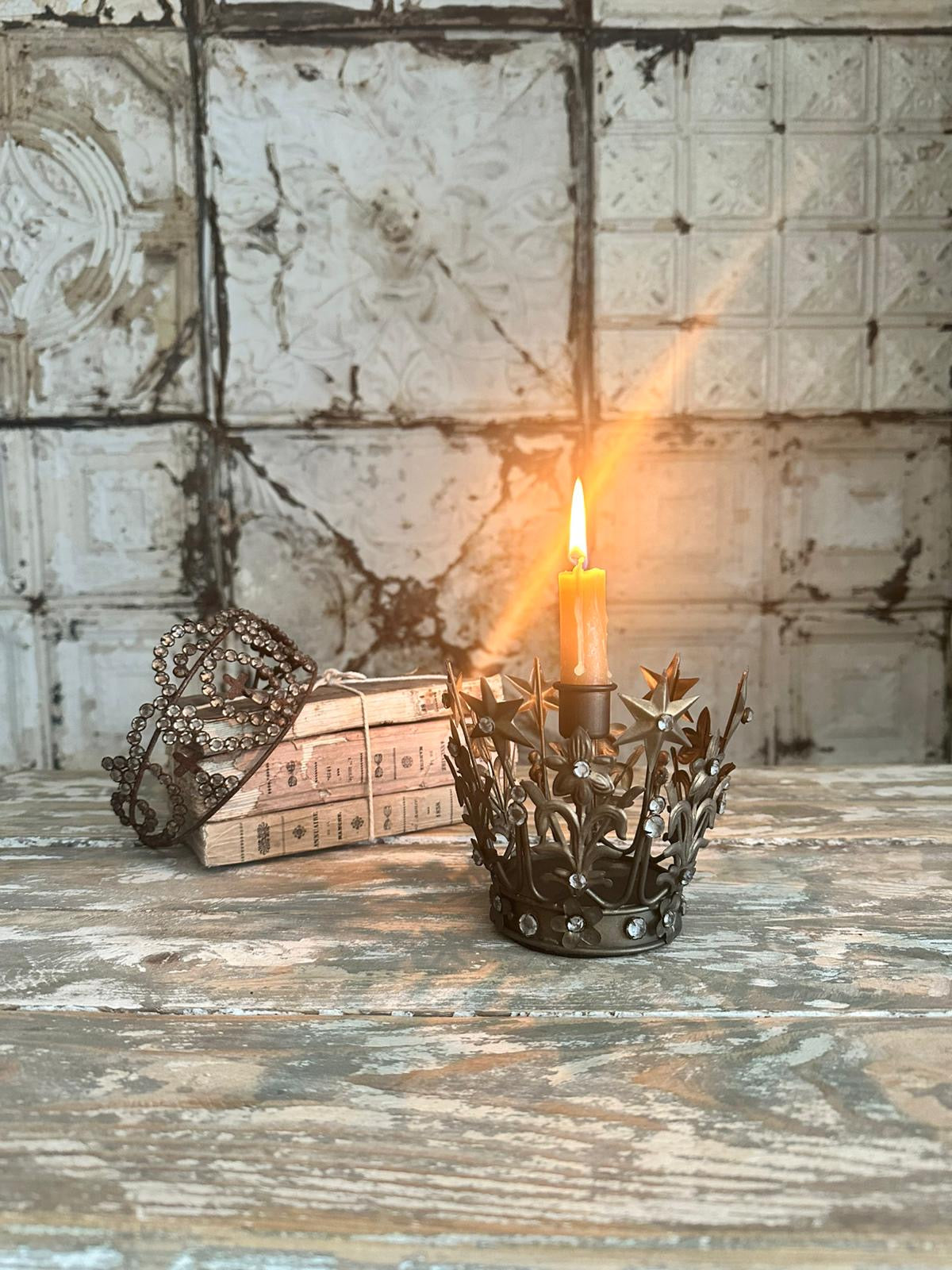 Antique gold French style single candle crown holder