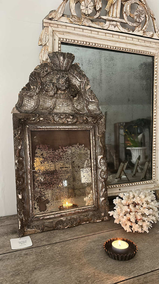 Late 18c French Silver Gilt Wood Marriage Mirror